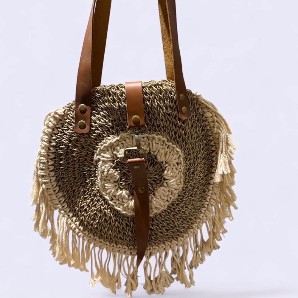 Stylish Tan and Cream Woven Women's Bag